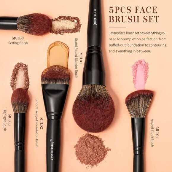 🆕 Makeup Large Brushes 5pcs Face Premium Synthetic Contour Blusher Highlighter - Picture 2 of 9